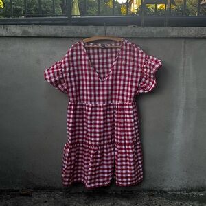 SHEIN Curve Red And White Gingham Tiered Dress Size 3XL